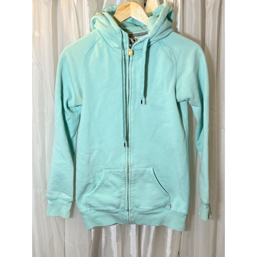 TNA Full Zip Hoodie Womens Small Aqua Mint Blue Fleece Raglan Aritzia y2k